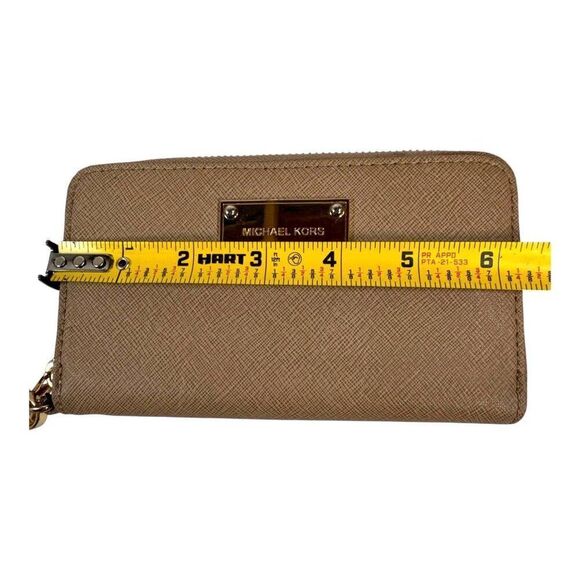Michael Kors Jet Set Travel Large Leather Wristlet Wallet In Beige Brown 6" - Picture 6 of 6